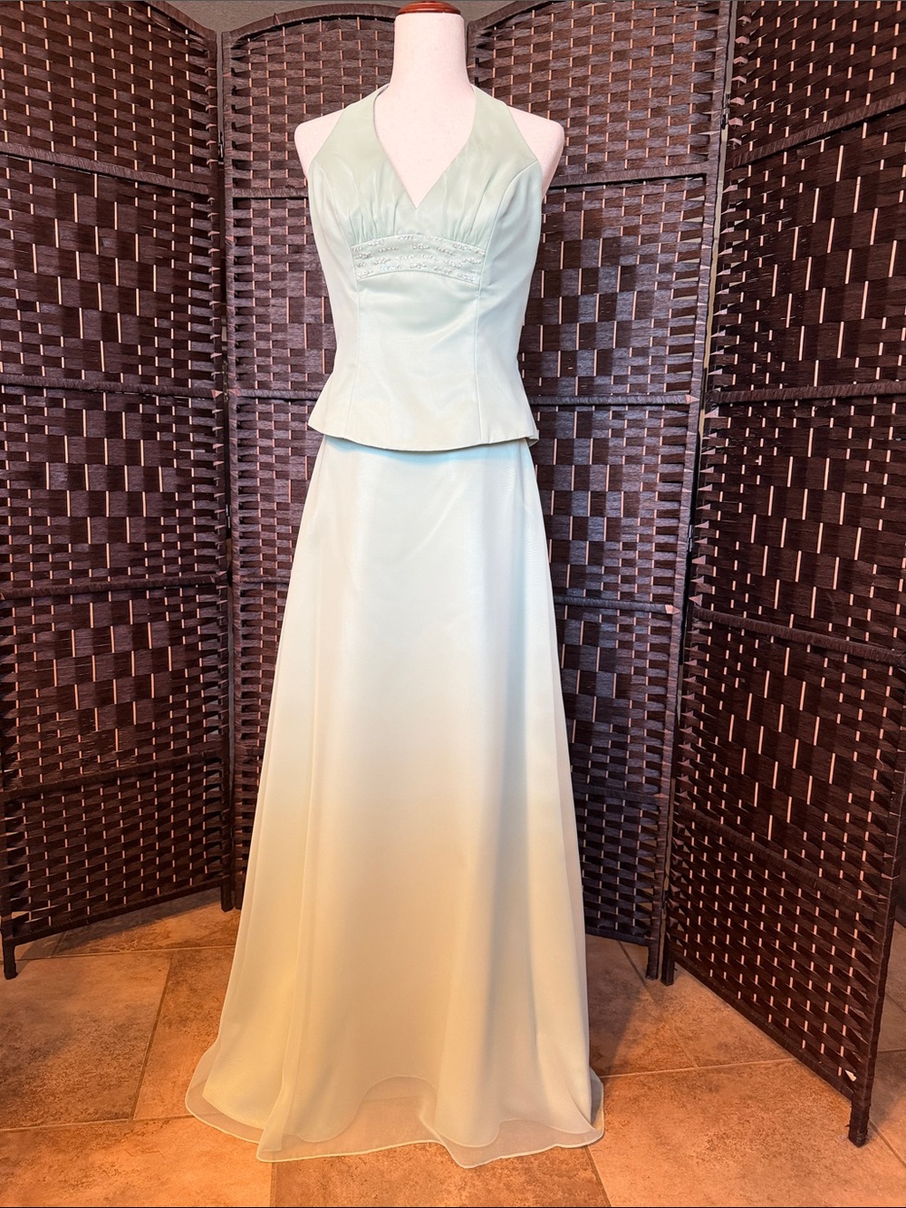 Mori Lee Sage Green Strapless 2 Piece Dress